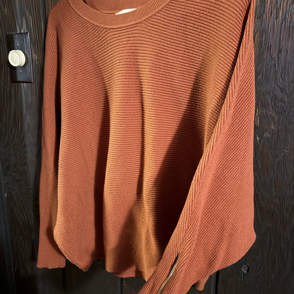 Philosophy Orange Ribbed Sweater with Zipper Detail